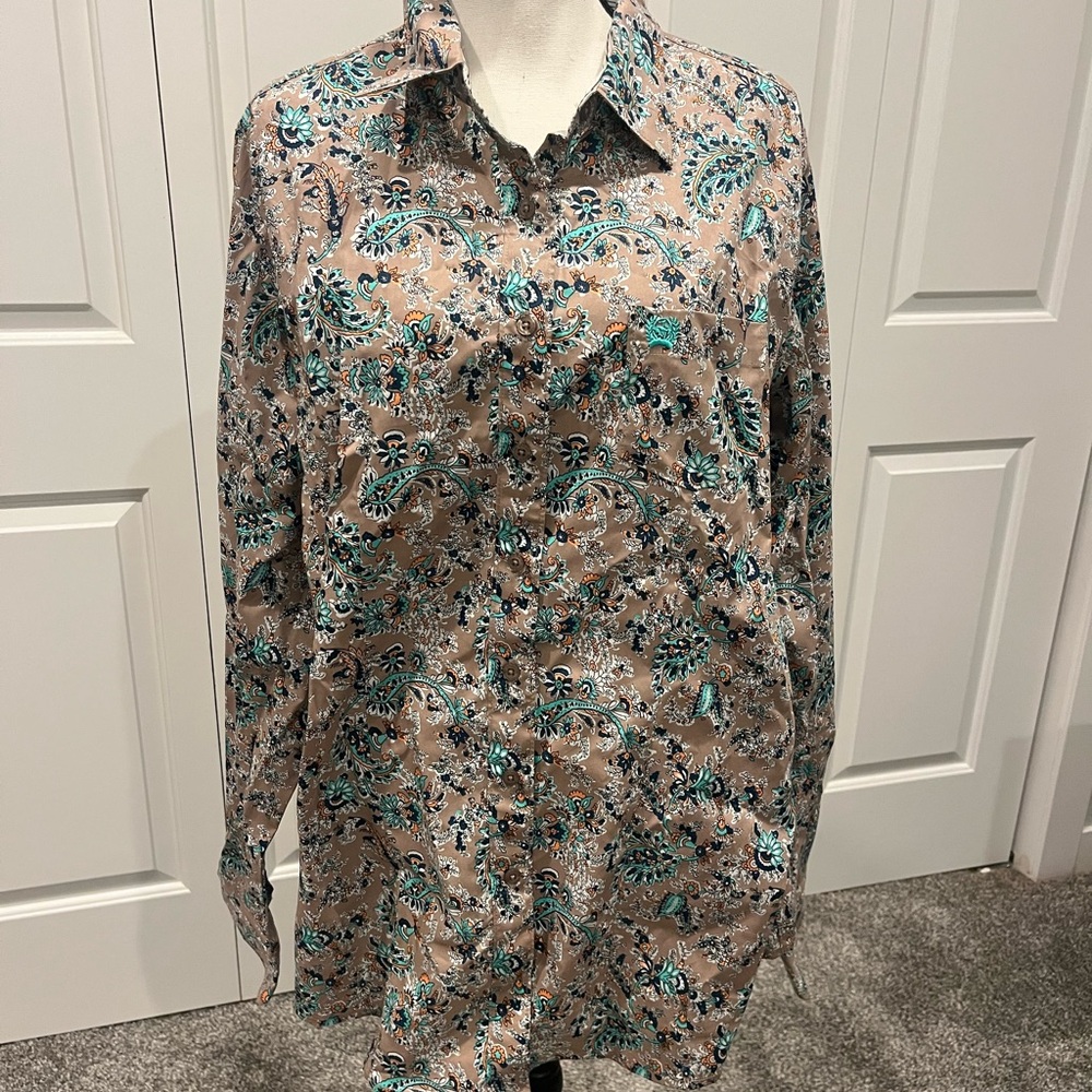 Cinch Women's Teal and Brown Floral Button Down Shirt